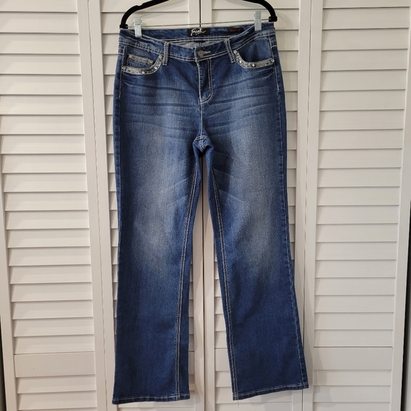 Earl Jeans Denim - Earl Jean Boot Cut Low Rise Embellished Contrast Stitch Stretchy Jeans Size 10